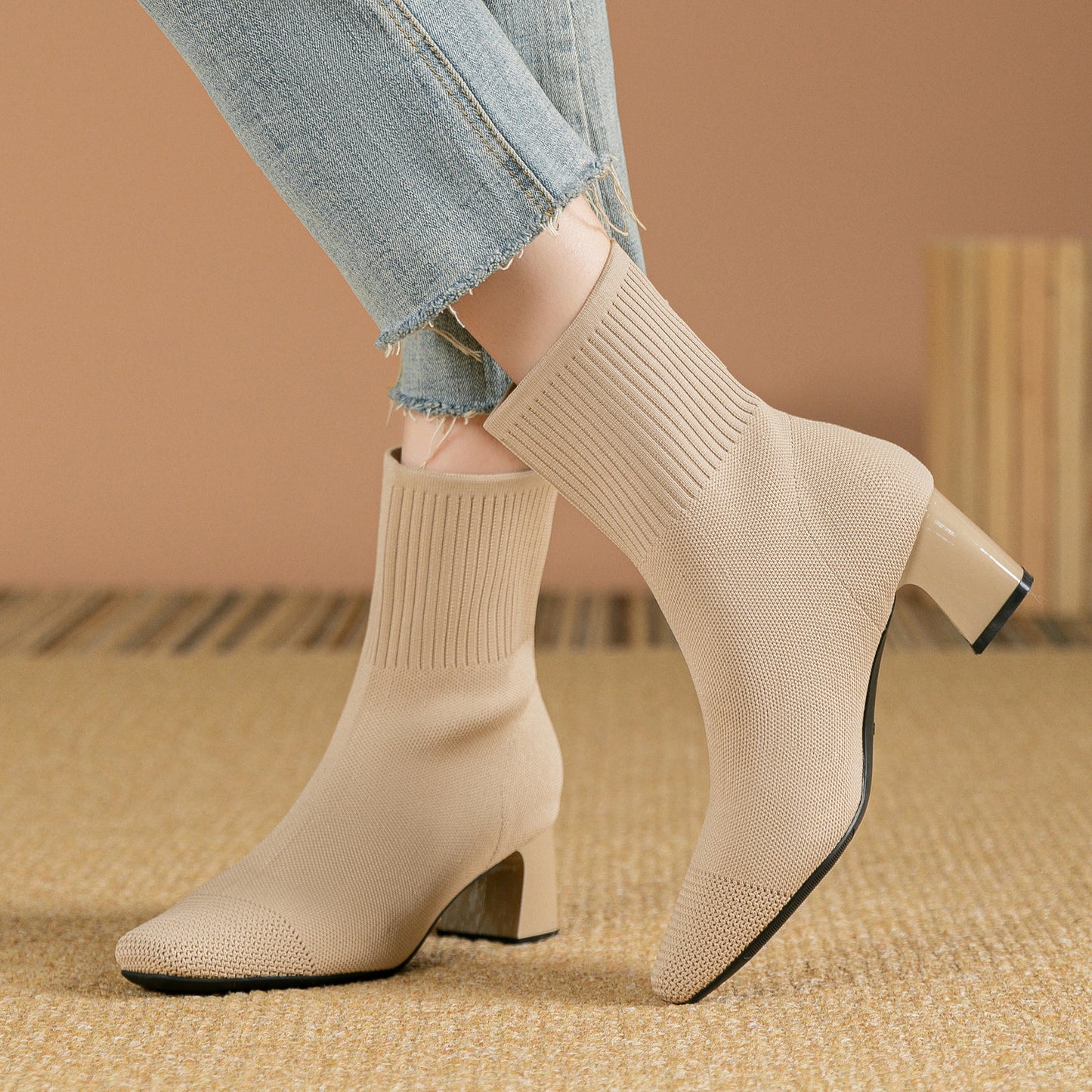 Bottes à Talon Épais Élastiques – Bottines