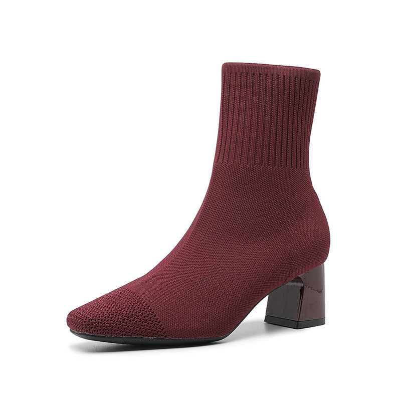 Bottes à Talon Épais Élastiques – Bottines