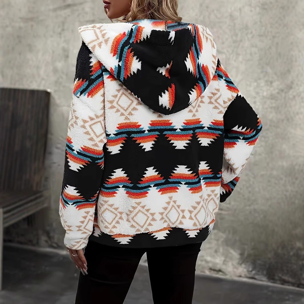 Veste courte en polaire berbère à motif losanges