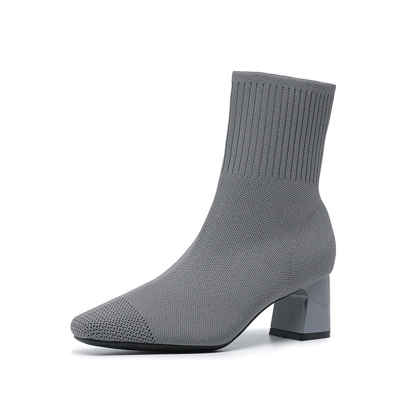 Bottes à Talon Épais Élastiques – Bottines