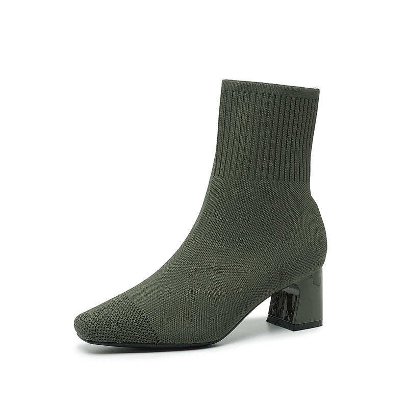 Bottes à Talon Épais Élastiques – Bottines Chaussettes Tricotées