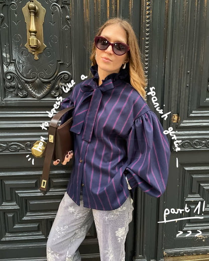 Chemise femme confortable à rayures et contraste