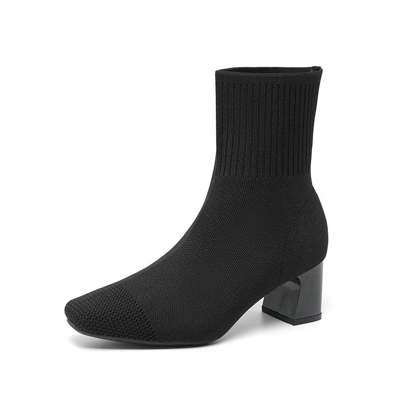 Bottes à Talon Épais Élastiques – Bottines Chaussettes Tricotées