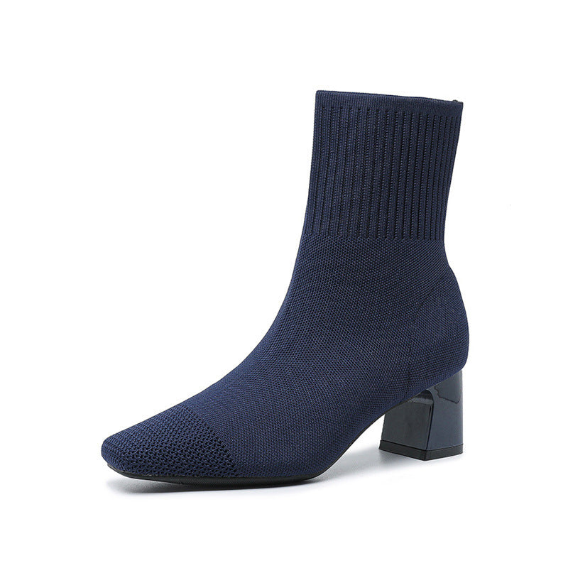 Bottes à Talon Épais Élastiques – Bottines Chaussettes Tricotées