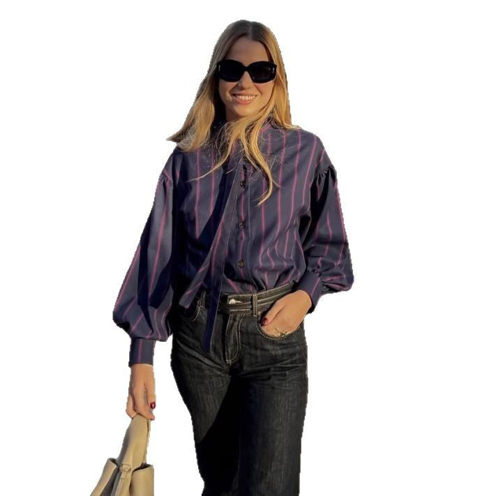 Chemise femme confortable à rayures et contraste