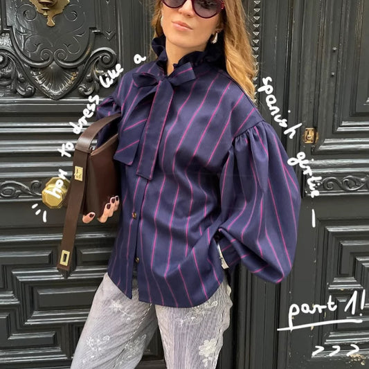 Chemise femme confortable à rayures et contraste