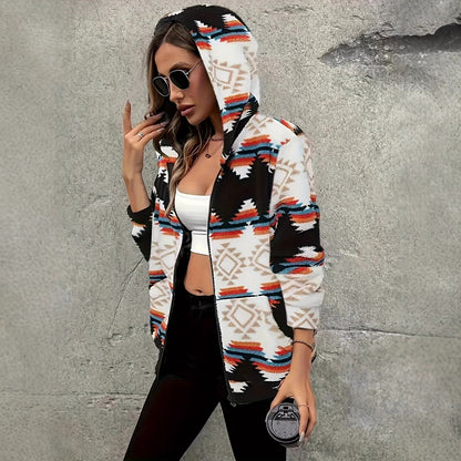 Veste courte en polaire berbère à motif losanges