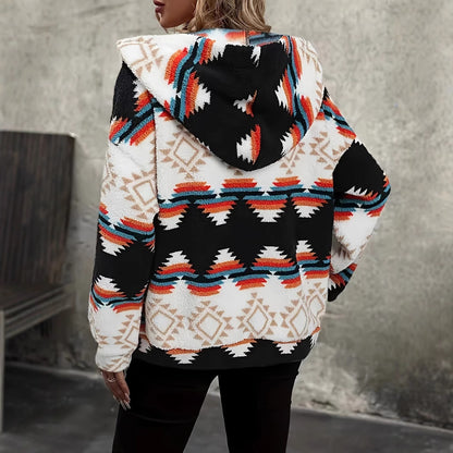 Veste courte en polaire berbère à motif losanges