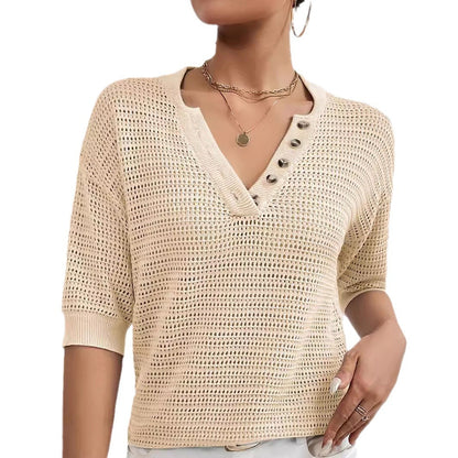 Tricot  ajourée en coton à col en V .
