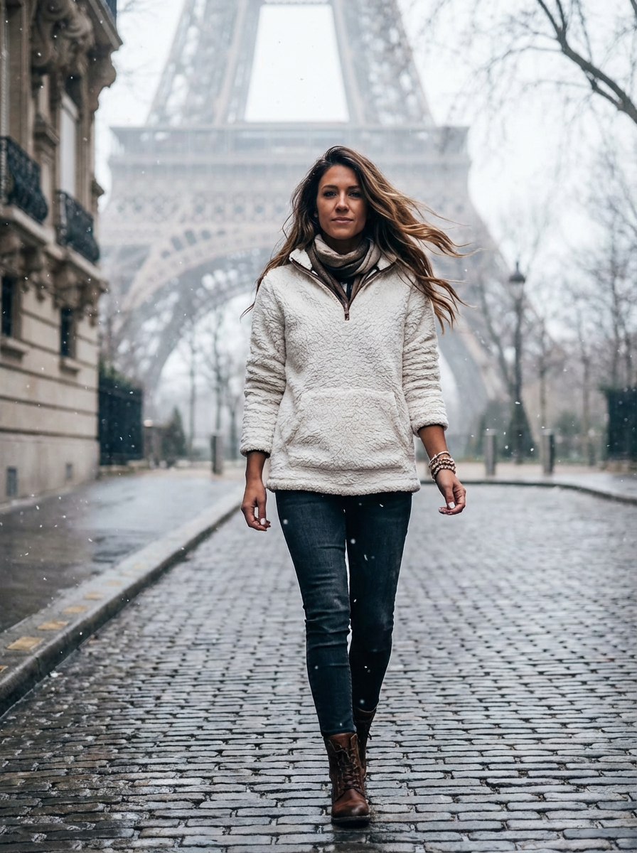 TWIDI, Sweat zippé en fausse fourrure de mouton pour femme