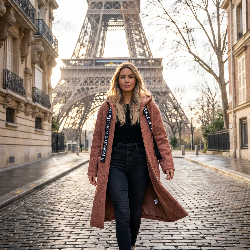 DINYAMI, Manteau à capuche en laine d’agneau.